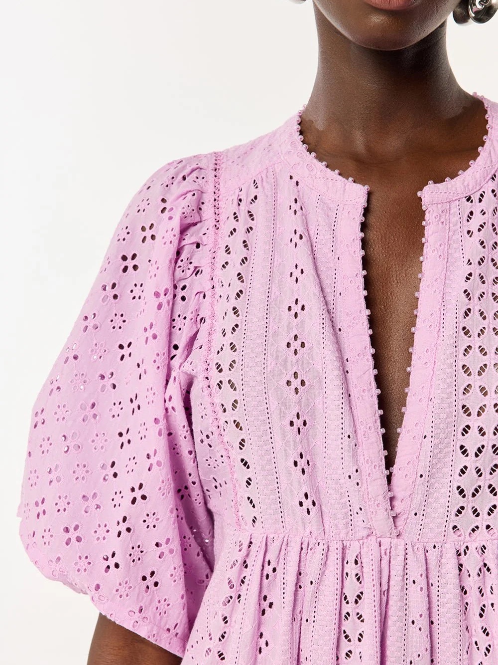 Poupette St. Barth - Aria Lilac Eyelet V-Neck Dress - Picture 5 of 11